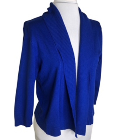 89th & Madison Sweaters - 89th & Madison Royal Blue 3/4 Sleeve Open Front Roll Collar Cardigan Size L